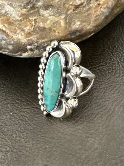 Blue Kingman Turquoise Native American Navajo Sterling Silver Ring Size 8 18633