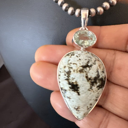 Womens Dry Creek Turquoise Topaz Pendant Navajo Sterling Silver Necklace 19744