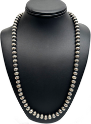 8mm Navajo Pearls 28"Single Strand Necklace | Sterling Silver | Authentic Native American Handmade