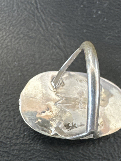 Navajo White Buffalo Turquoise Ring Sterling Silver Sz 8.5 19766