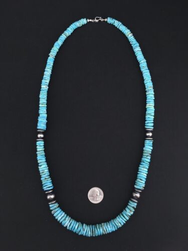 Navajo Sterling Silver Blue Turquoise Graduated Necklace 32" 1338