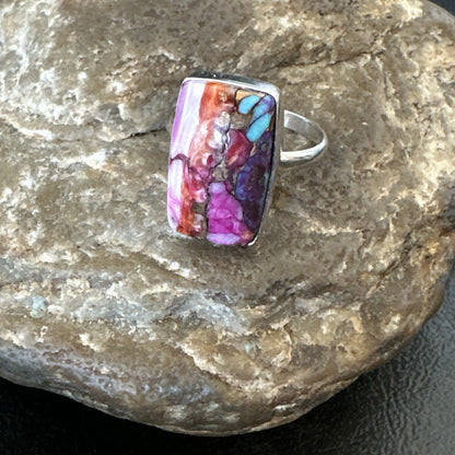 Blue Turquoise Spiny Oyster Southwestern Sterling Silver Ring Size 9 18468