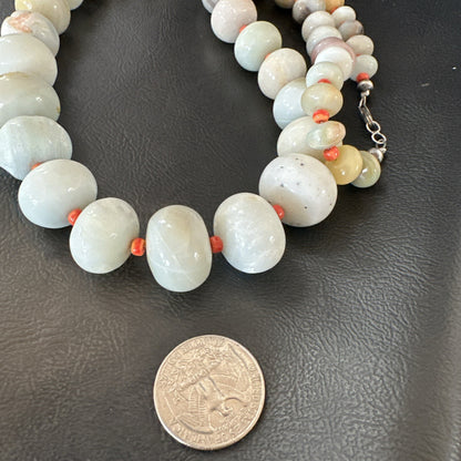 Blue Amazonite Orange Spiny Navajo Sterling Silver Bead Necklace 23” 18074