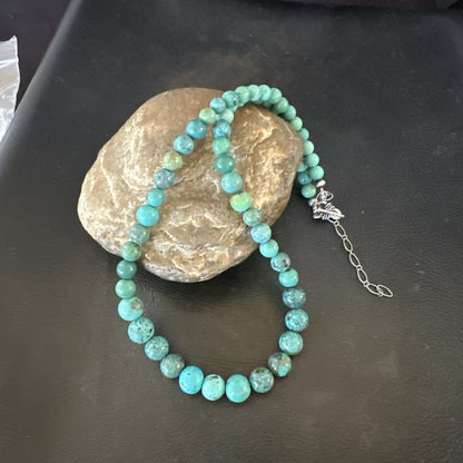 Native Spiderweb Turquoise Bead Navajo Sterling Silver Necklace 18” 19157