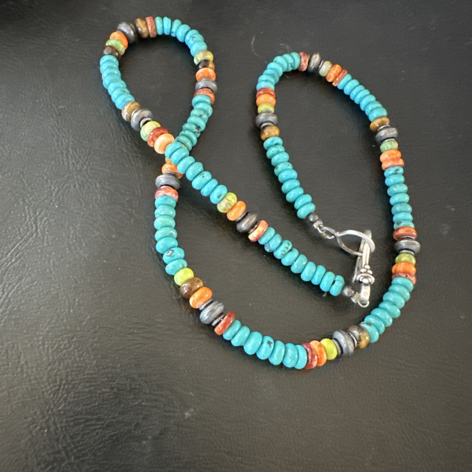 Navajo Sterling Silver Blue Turquoise Spiny Oyster Necklace 19" 10142