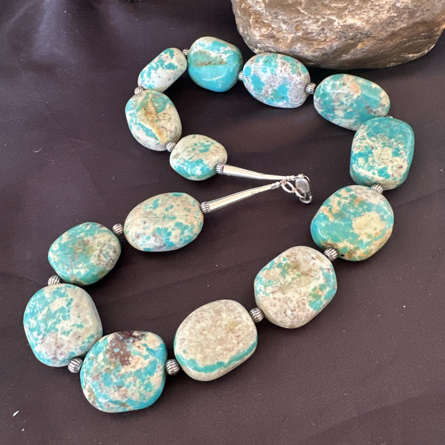 Mens Womens Chunky Blue Turquoise Navajo Sterling Silver Necklace 21” 19579