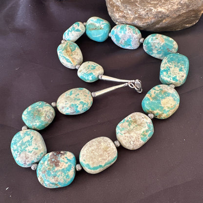 Mens Womens Chunky Blue Turquoise Navajo Sterling Silver Necklace 21” 19579