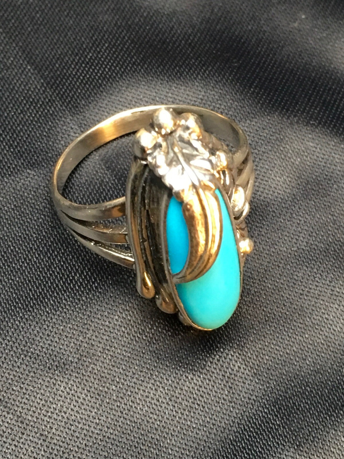 Native American Blue Turquoise Ring Navajo Sterling Silver Sz 11.5 8919