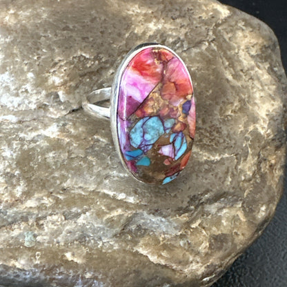 Blue Turquoise Spiny Oyster Southwestern Sterling Silver Ring Size 11 18451