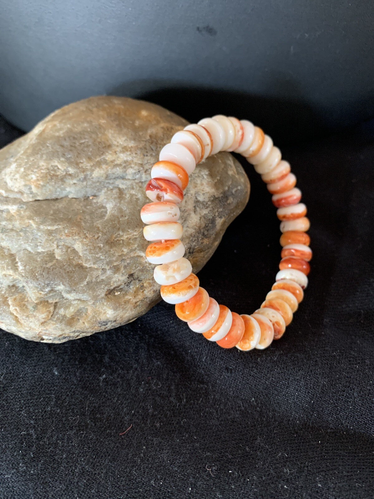 Orange Spiny Oyster 10mm Bead Navajo Stretch Bracelet 11414