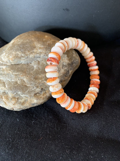 Orange Spiny Oyster 10mm Bead Navajo Stretch Bracelet 11414