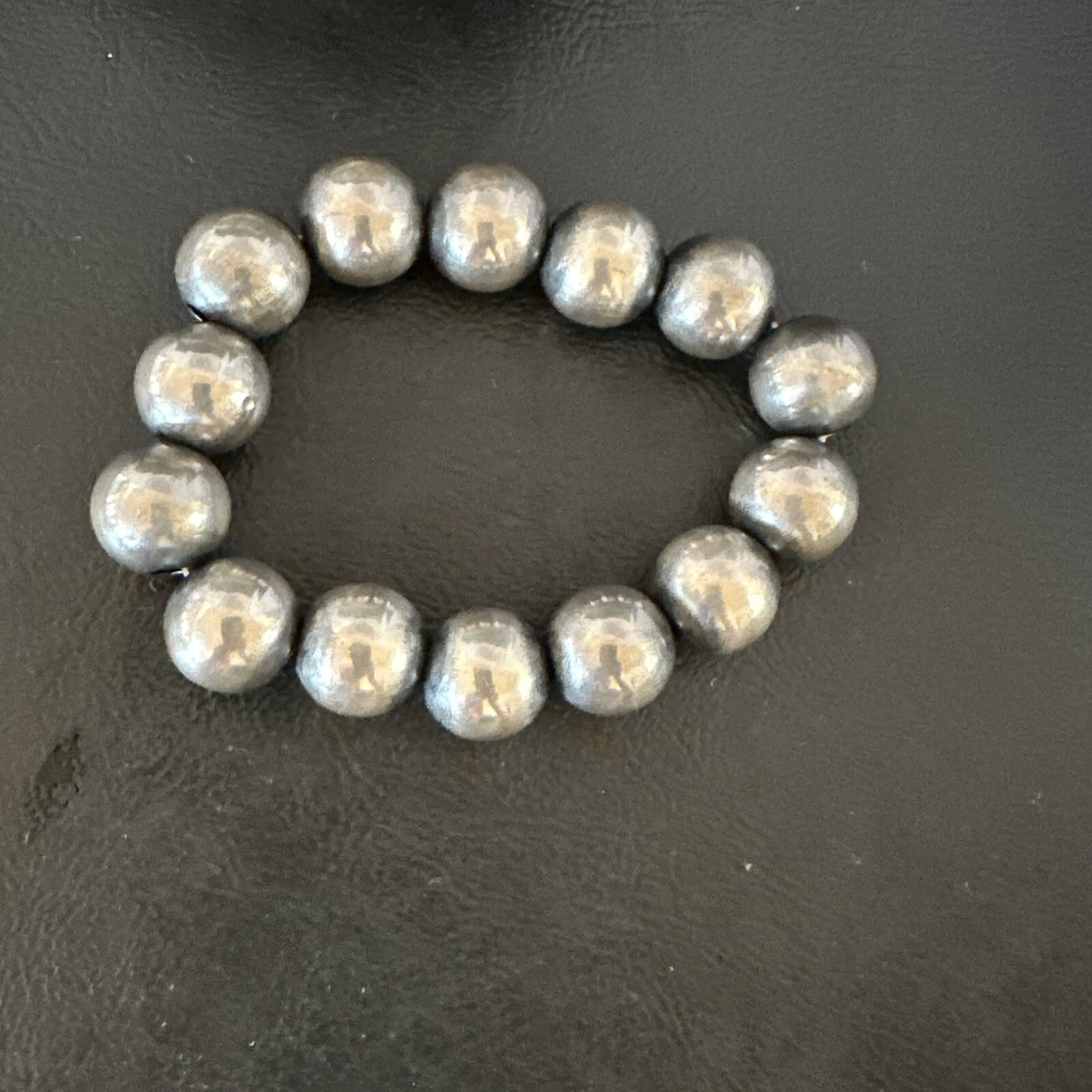 Navajo 12mm Beads Stretch Sterling Silver Bracelet 7" 91202