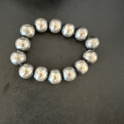 Navajo 12mm Beads Stretch Sterling Silver Bracelet 7" 91202