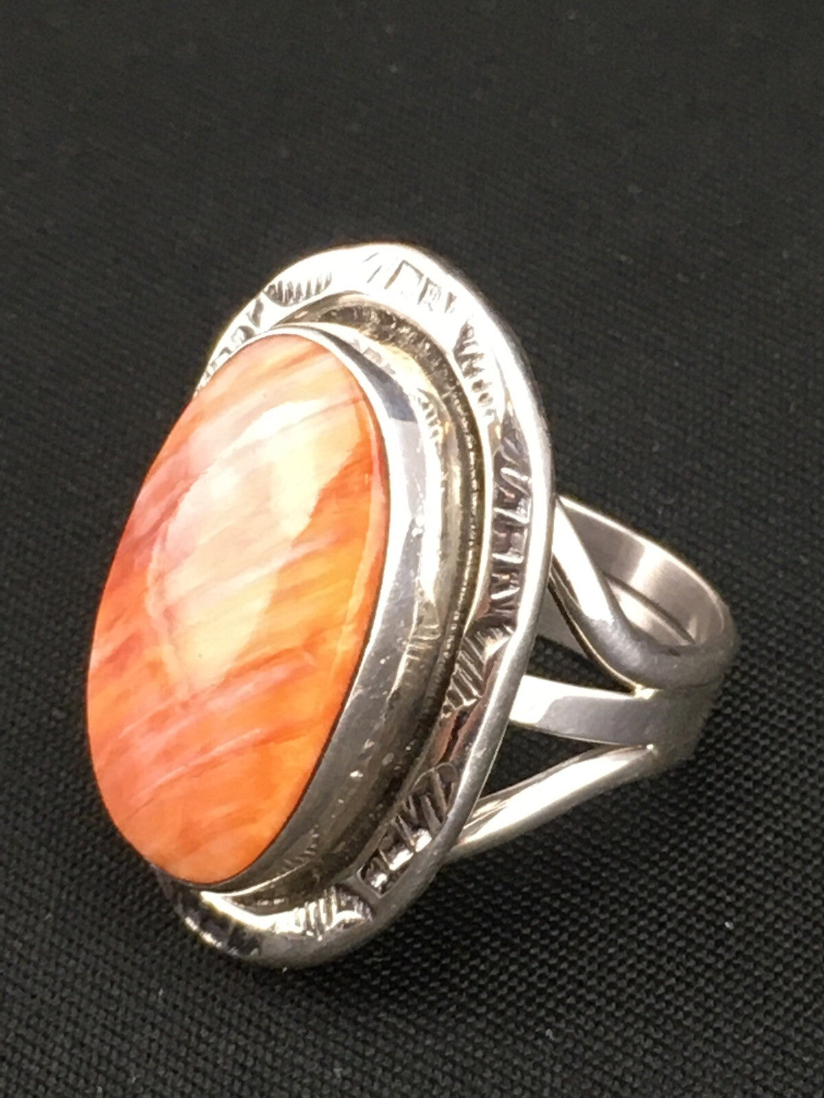 Orange Spiny Oyster Southwestern Sterling Silver Ring Size 7.75 04888