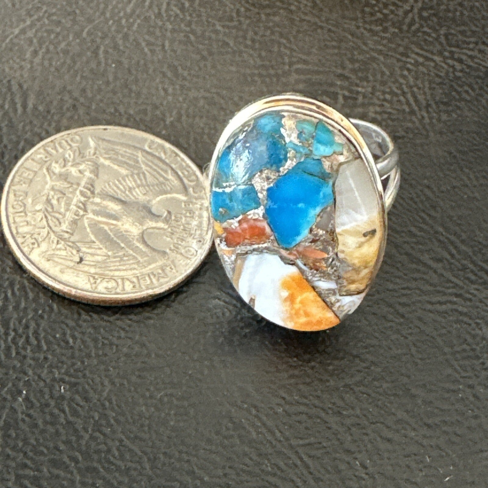 Blue Turquoise Spiny Oyster Southwestern Sterling Silver Ring Size 11 18448