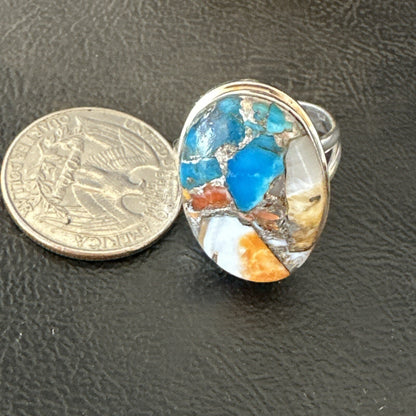 Blue Turquoise Spiny Oyster Southwestern Sterling Silver Ring Size 11 18448