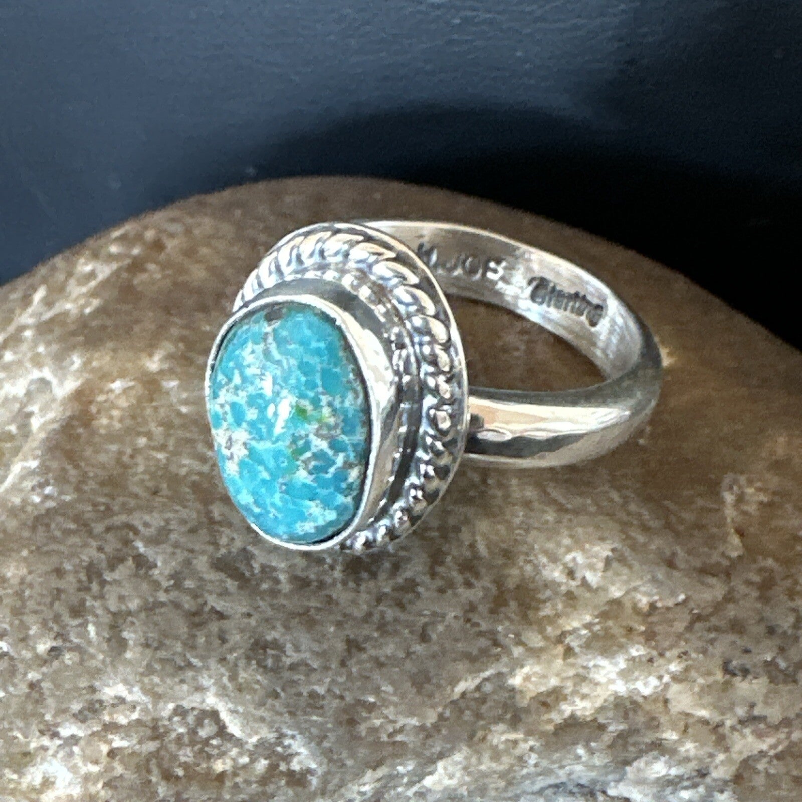 Womens Blue Sonoran Turquoise Navajo Sterling Silver Ring Size 8.5 18002