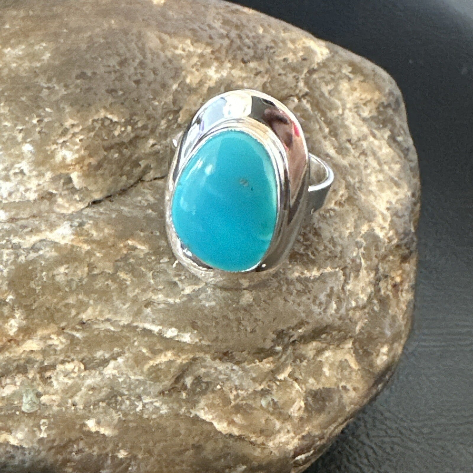 Southwestern Sterling Silver Blue Kingman Turquoise Ring Size 9 18528