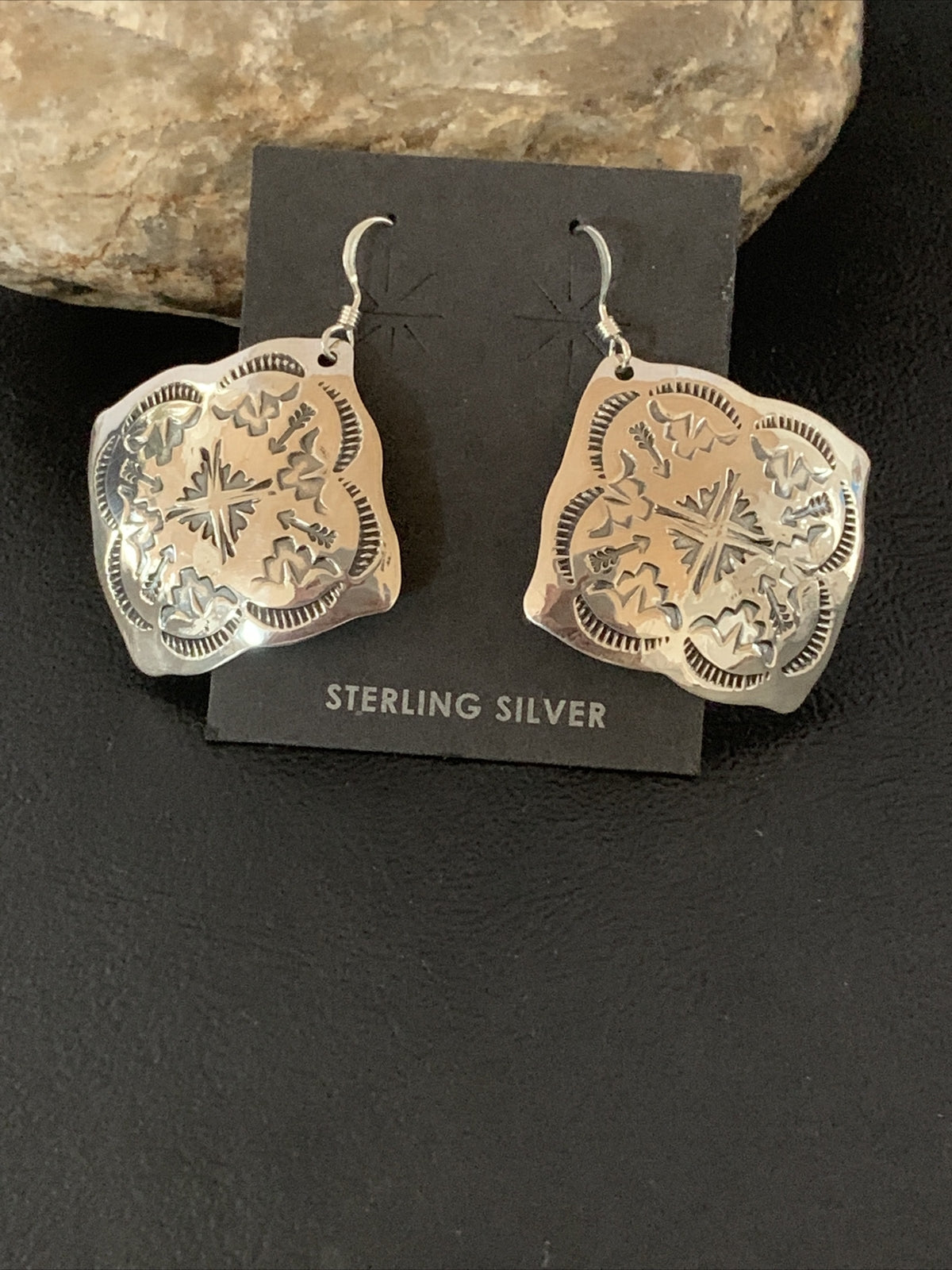 Native Navajo Stamped Sterling Silver Stamped Handmade Earrings Set 01195
