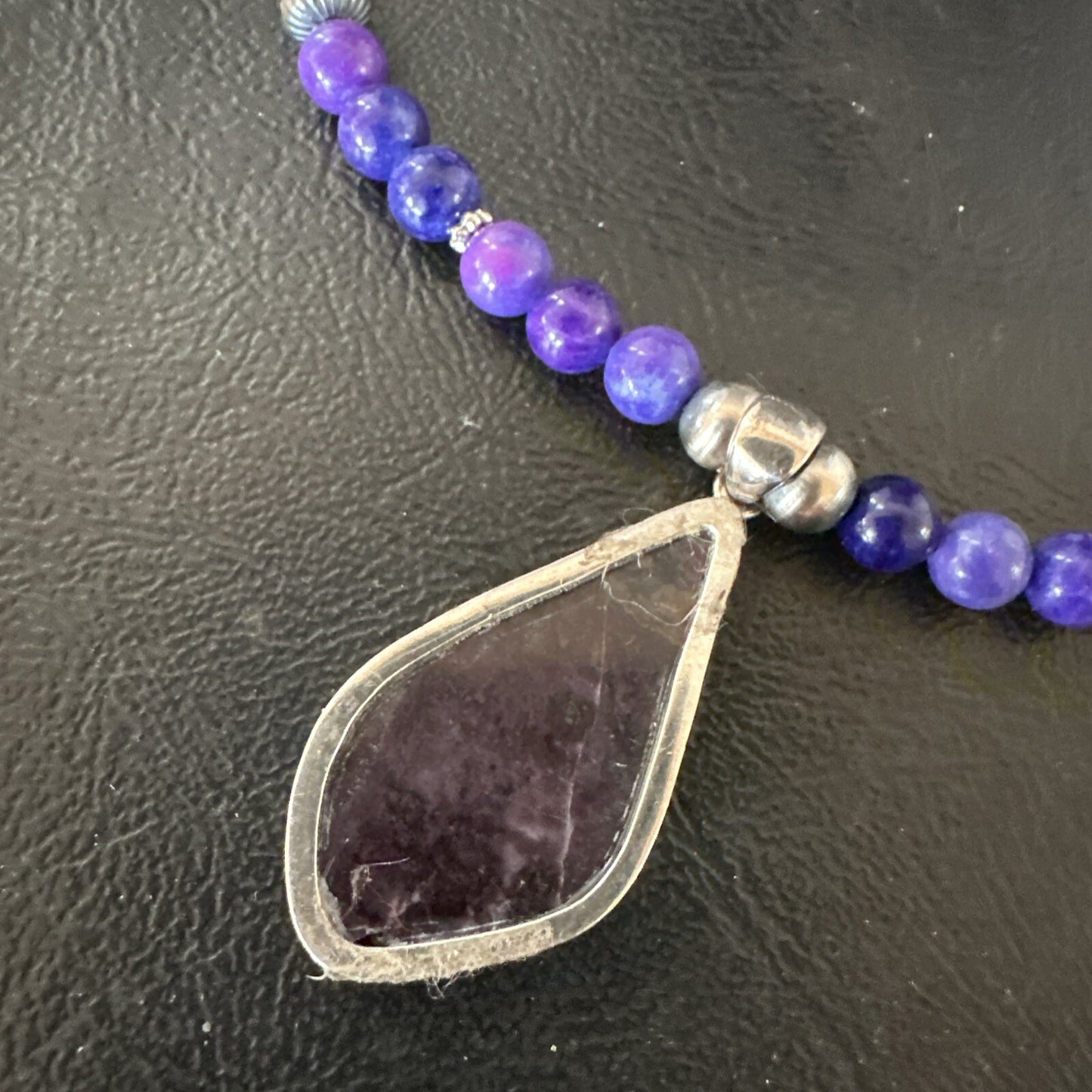 Purple Stone Pendant Navajo Pearls Sterling Silver Necklace 23" 17892