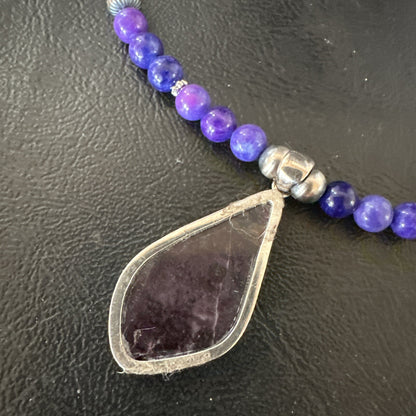 Purple Stone Pendant Navajo Pearls Sterling Silver Necklace 23" 17892
