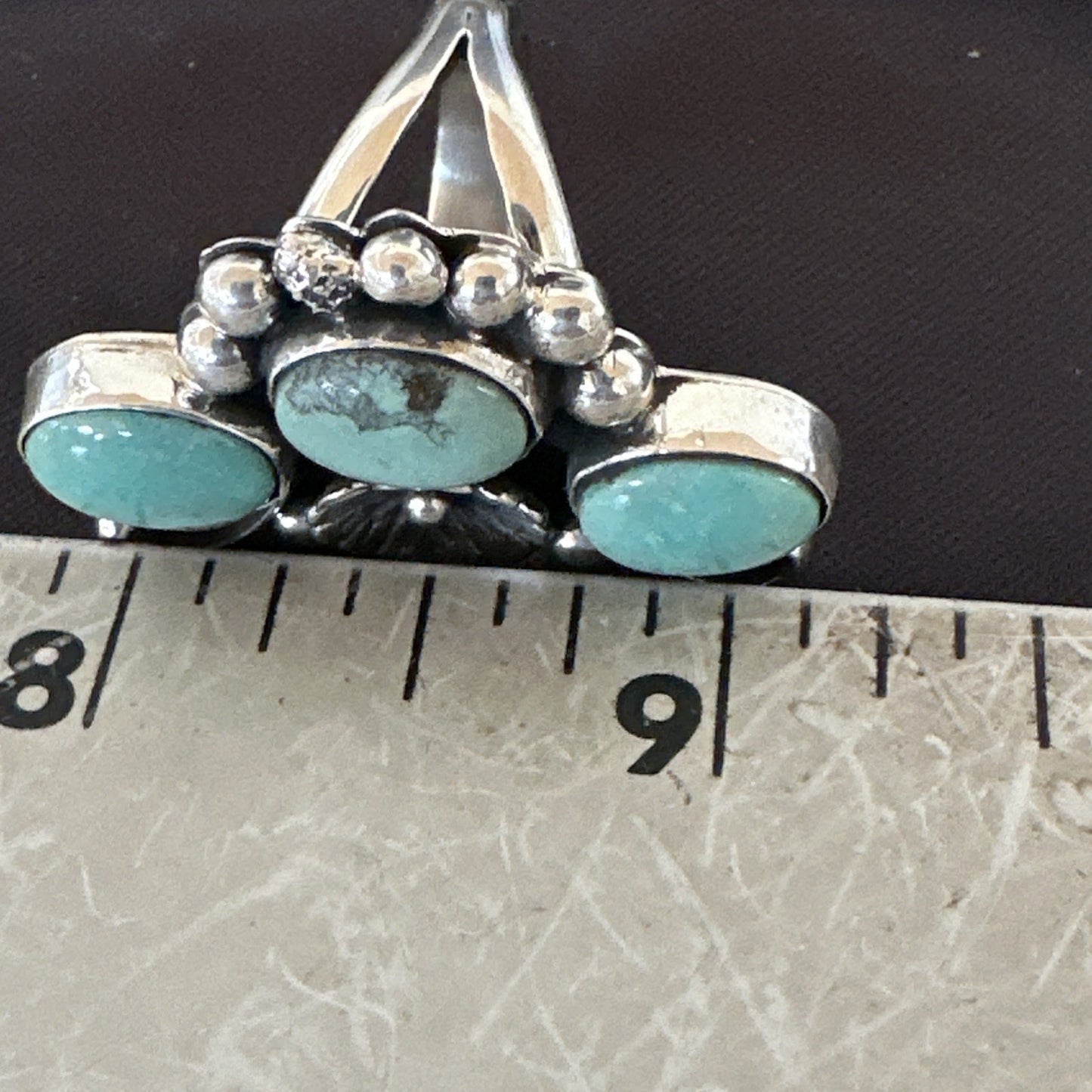 Yazzie Ring Green Turquoise Navajo Sterling Silver Cluster Size7.5 19203