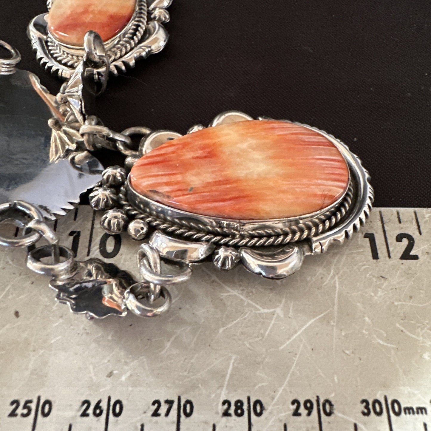 Orange Spiny Oyster Pendant Navajo Sterling Silver Lariat Necklace 21" 18628