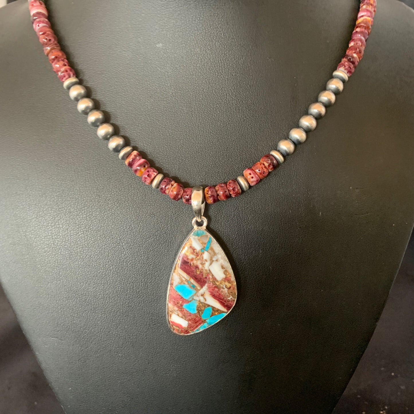 Purple Spiny Oyster Pendant Navajo Sterling Silver Necklace 18" 11902