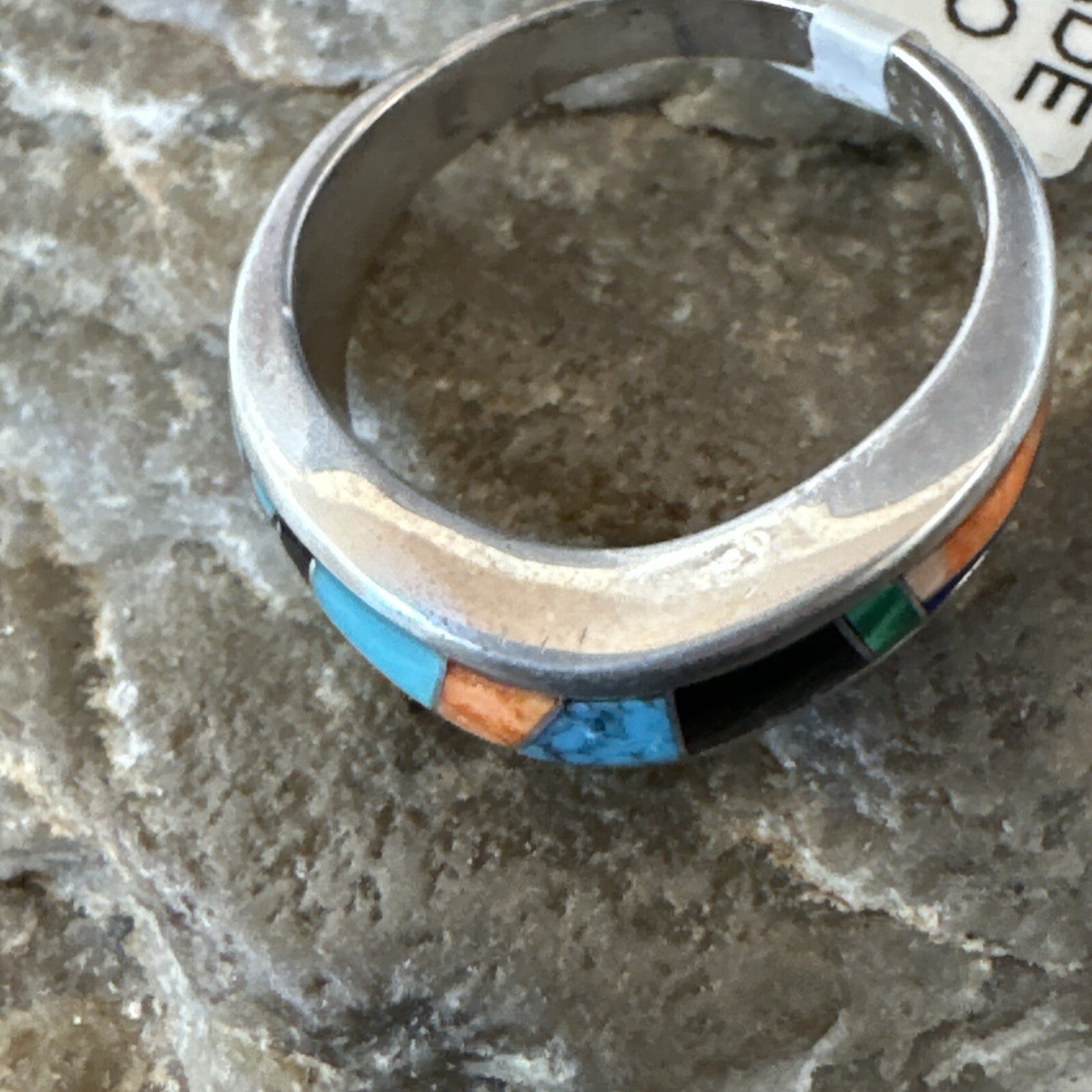 MultiColor Navajo Sterling Turquoise Spiny Oyster Inlay Ring Sz 7 18710