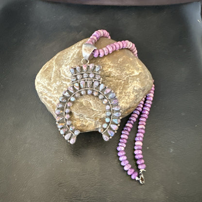 Old Pawn Purple Spiny Naja Sterling Silver Purple Stone Necklace 16” 19769