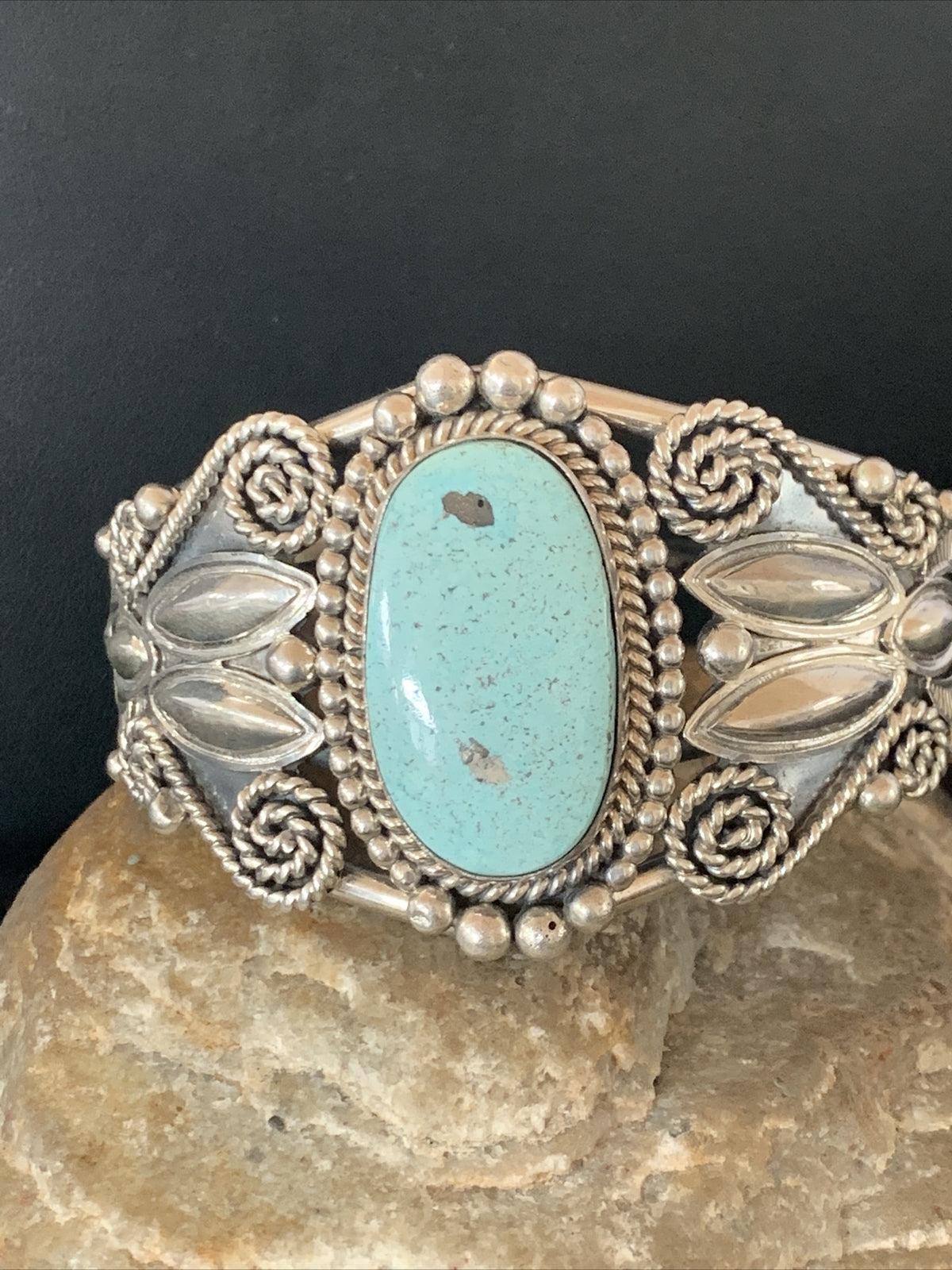 Whitewater Turquoise Sterling Silver Navajo Cuff Bracelet 2088