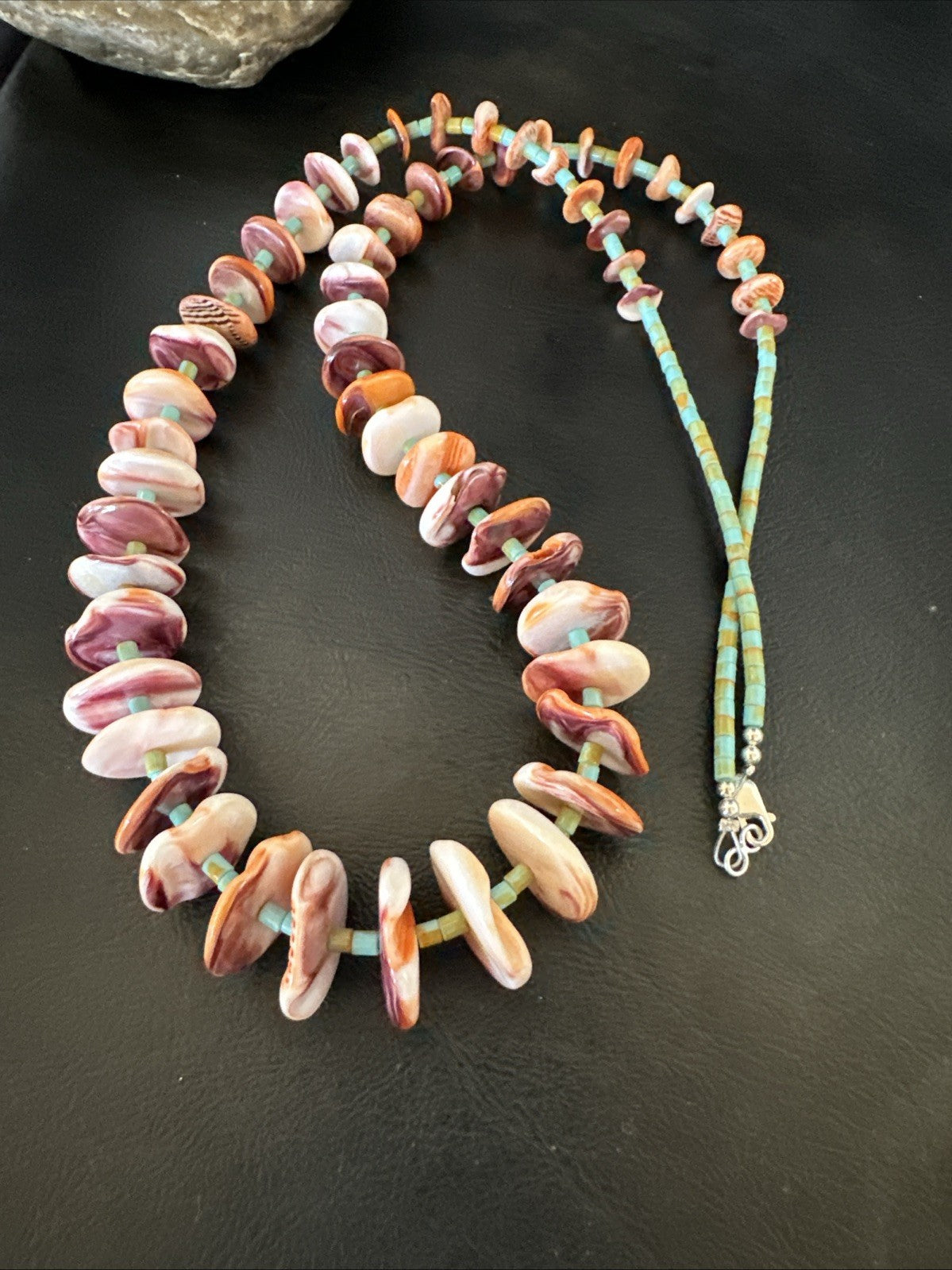 Orange Spiny Oyster Turquoise Navajo Pearls Sterling Silver Necklace 27” 19466