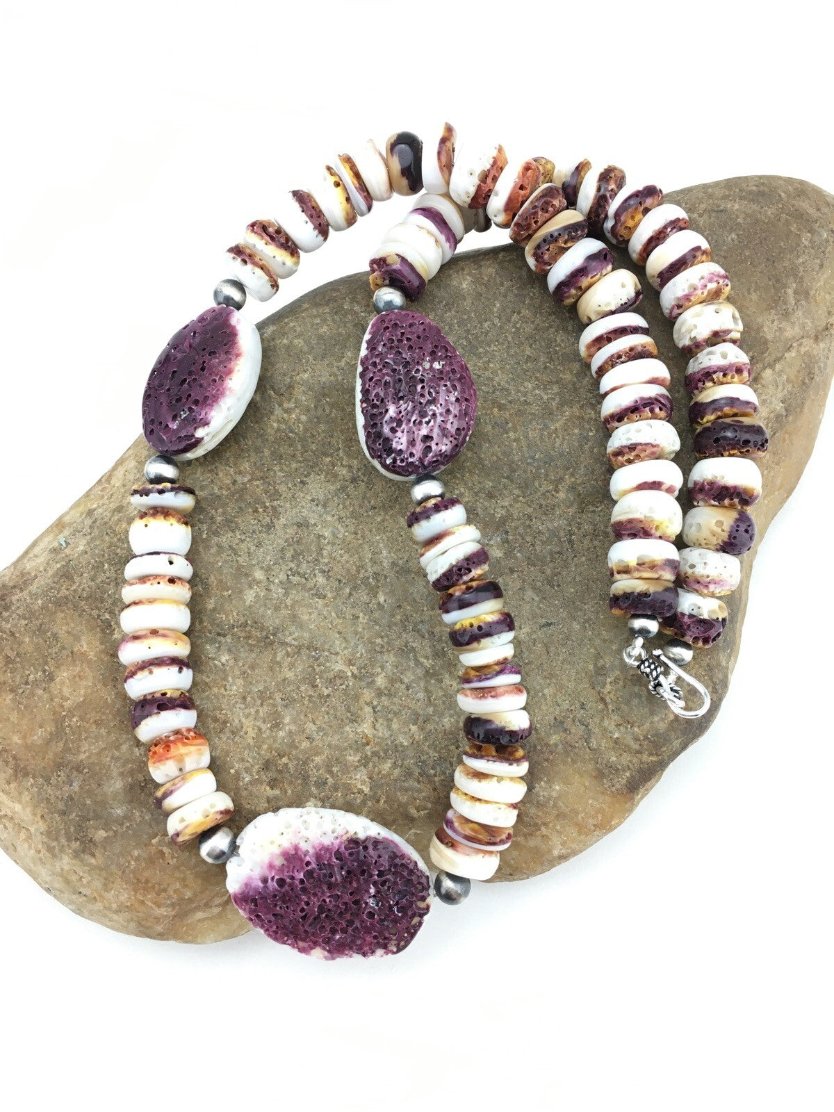 Purple Spiny Oyster Navajo Sterling Silver Necklace 21" 04915