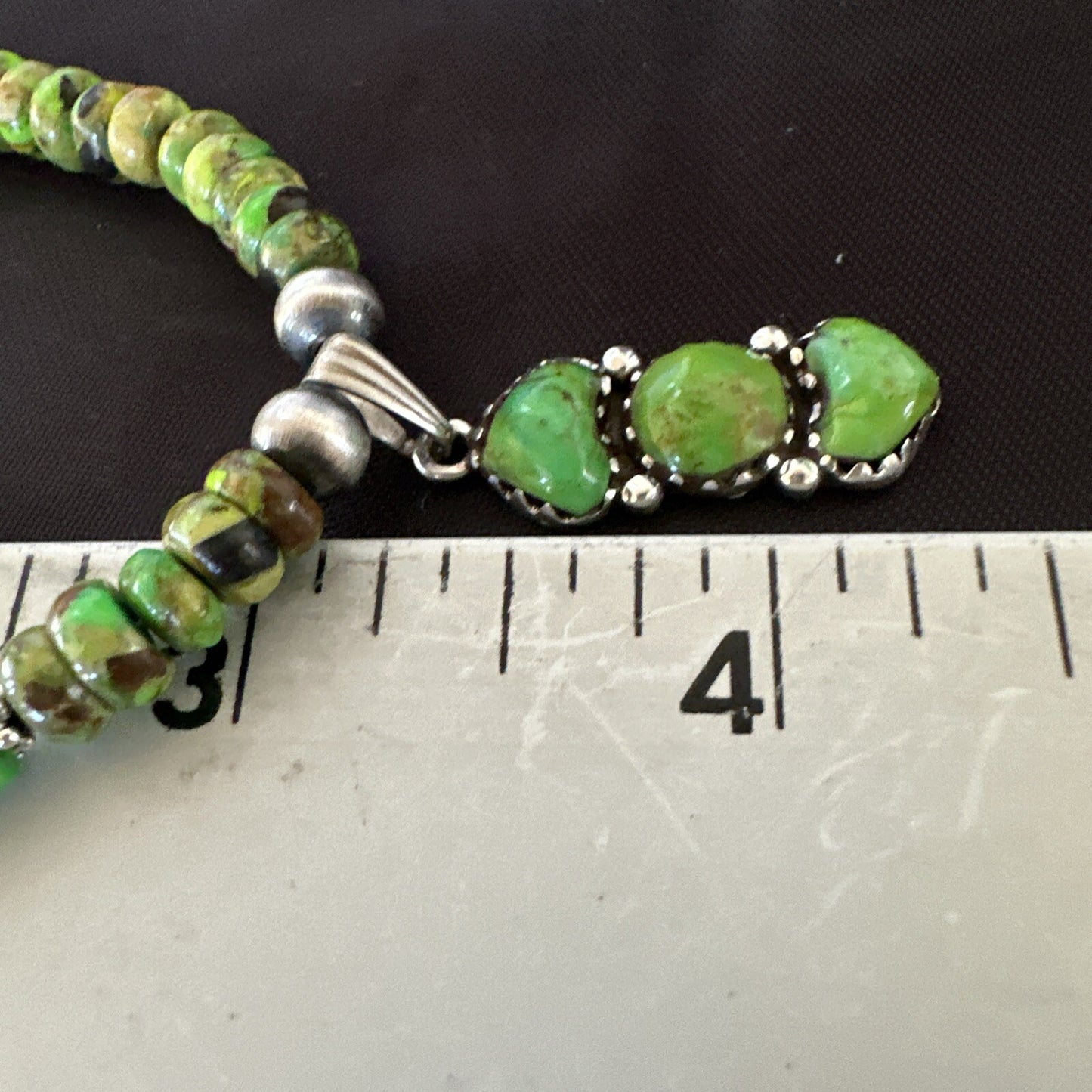 Womens Green Gaspeite Turquoise Pendant Navajo Sterling Silver Necklace 18388