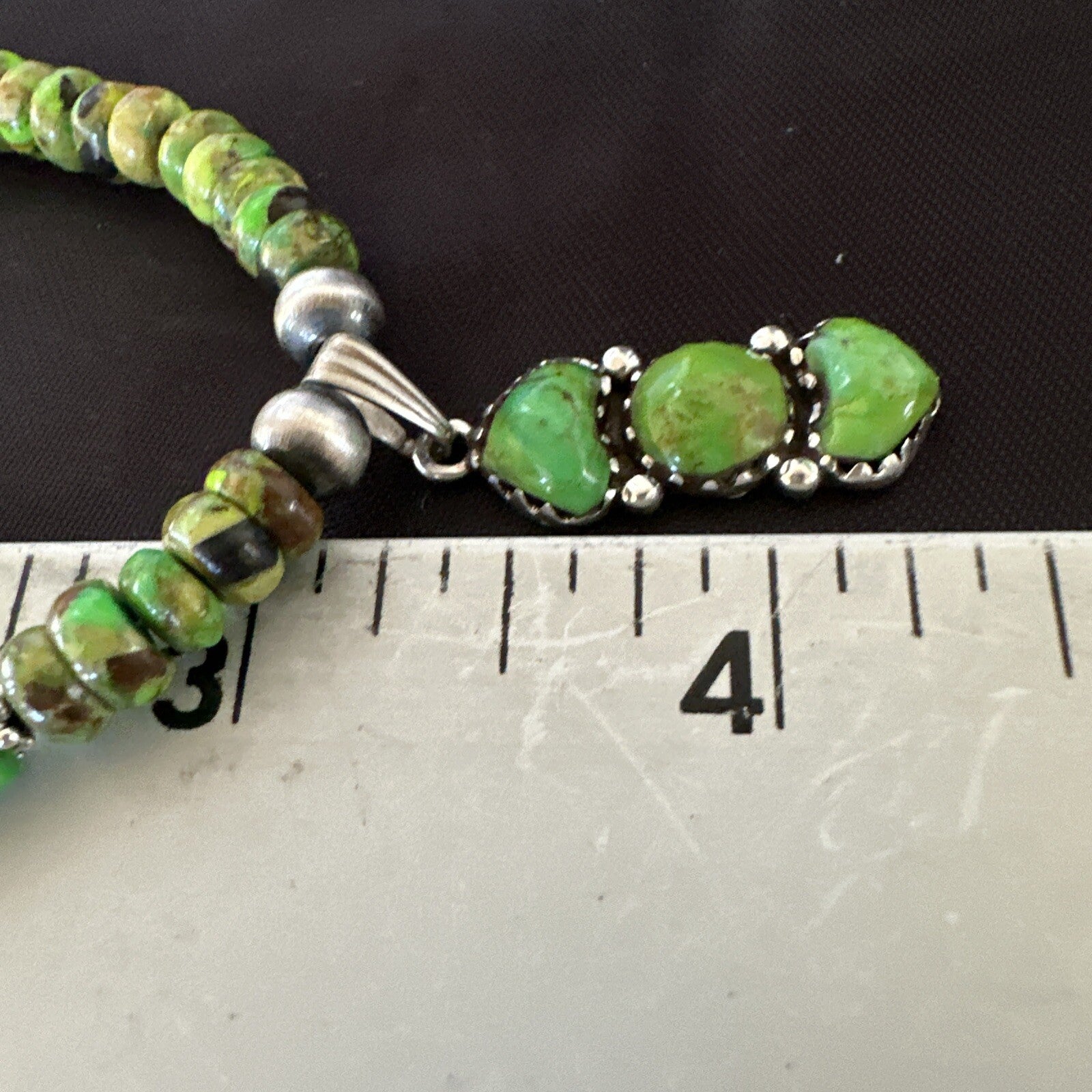 Womens Green Gaspeite Turquoise Pendant Navajo Sterling Silver Necklace 18388