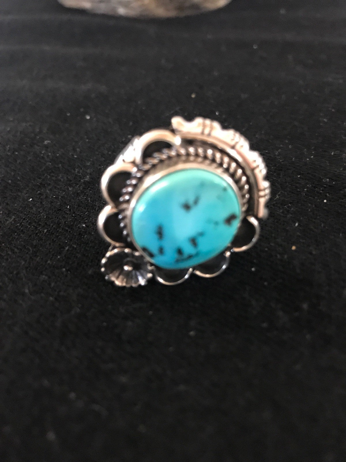 Kingman Turquoise Navajo Sterling Silver Ring Size 9 08240