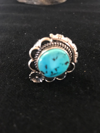 Kingman Turquoise Navajo Sterling Silver Ring Size 9 08240