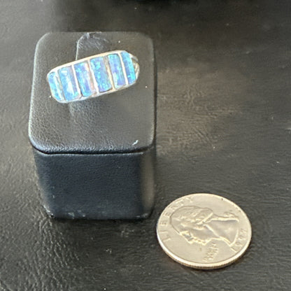 Blue Opal Navajo Sterling Silver Inlay Ring Size 8.5 18712