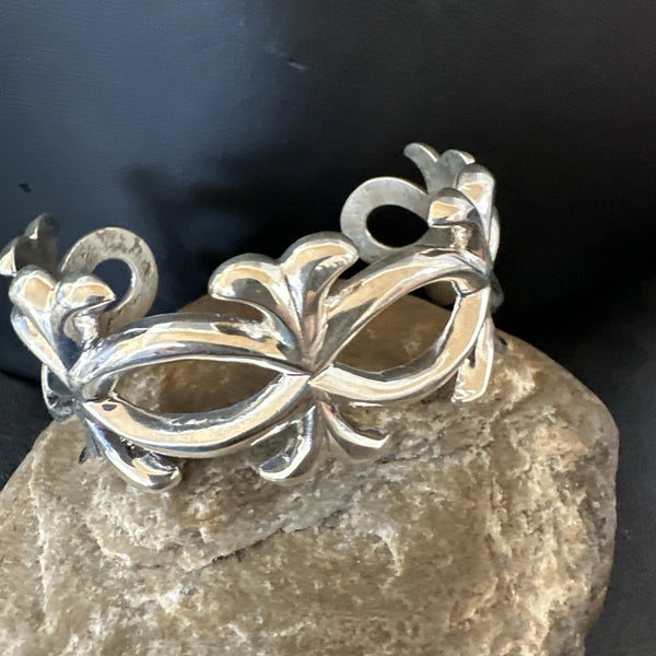 Men's Navajo Tufa Cast Cuff Bracelet | Sterling Silver | Authentic Native American Handmade | 17814