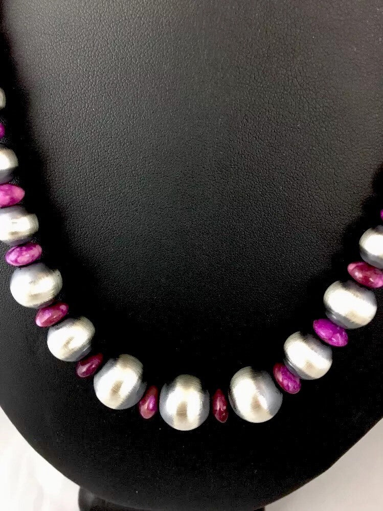 Graduated Purple Stone Sterling Silver Necklace Unisex 19" Rare