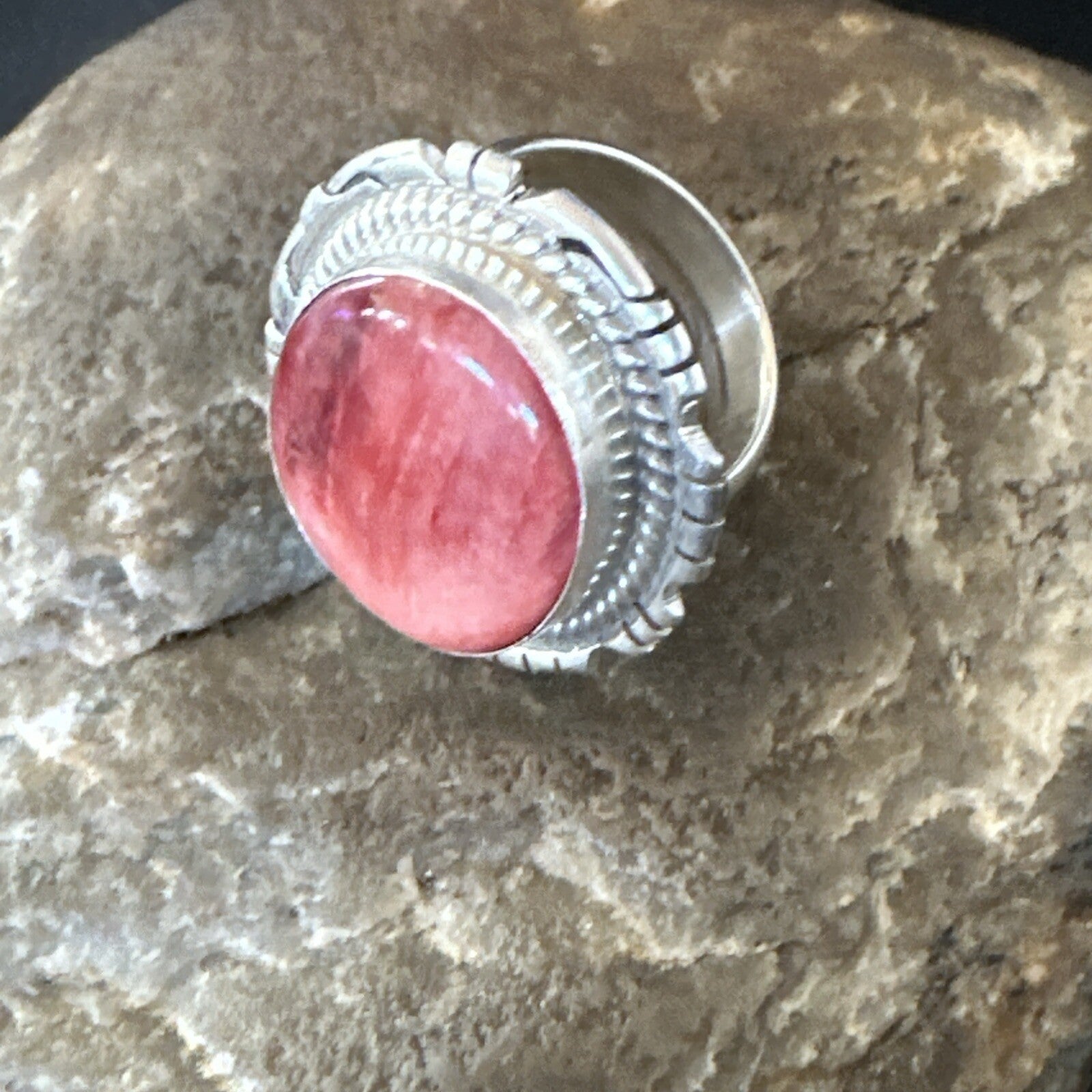 Pinky Women Red Spiny Oyster Navajo Sterling Silver Ring Sz 5.5 18593