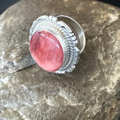 Pinky Women Red Spiny Oyster Navajo Sterling Silver Ring Sz 5.5 18593
