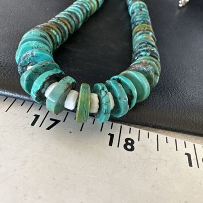 Native Navajo Turquoise Shell Heishi Bead Necklace Sterling 32" 15529