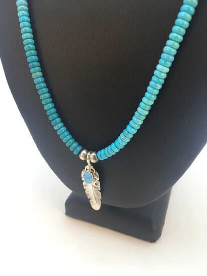 Native Opal & Turquoise Pendant Sterling Silver Necklace & Earrings 08905