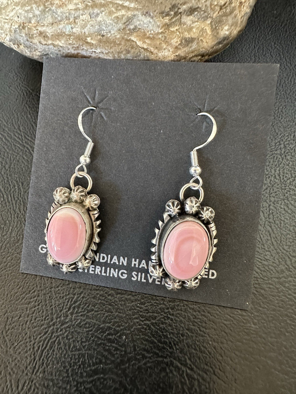 Handmade Pink Queen Conch Sterling Silver Navajo Dangle Earrings Yazzie 19535
