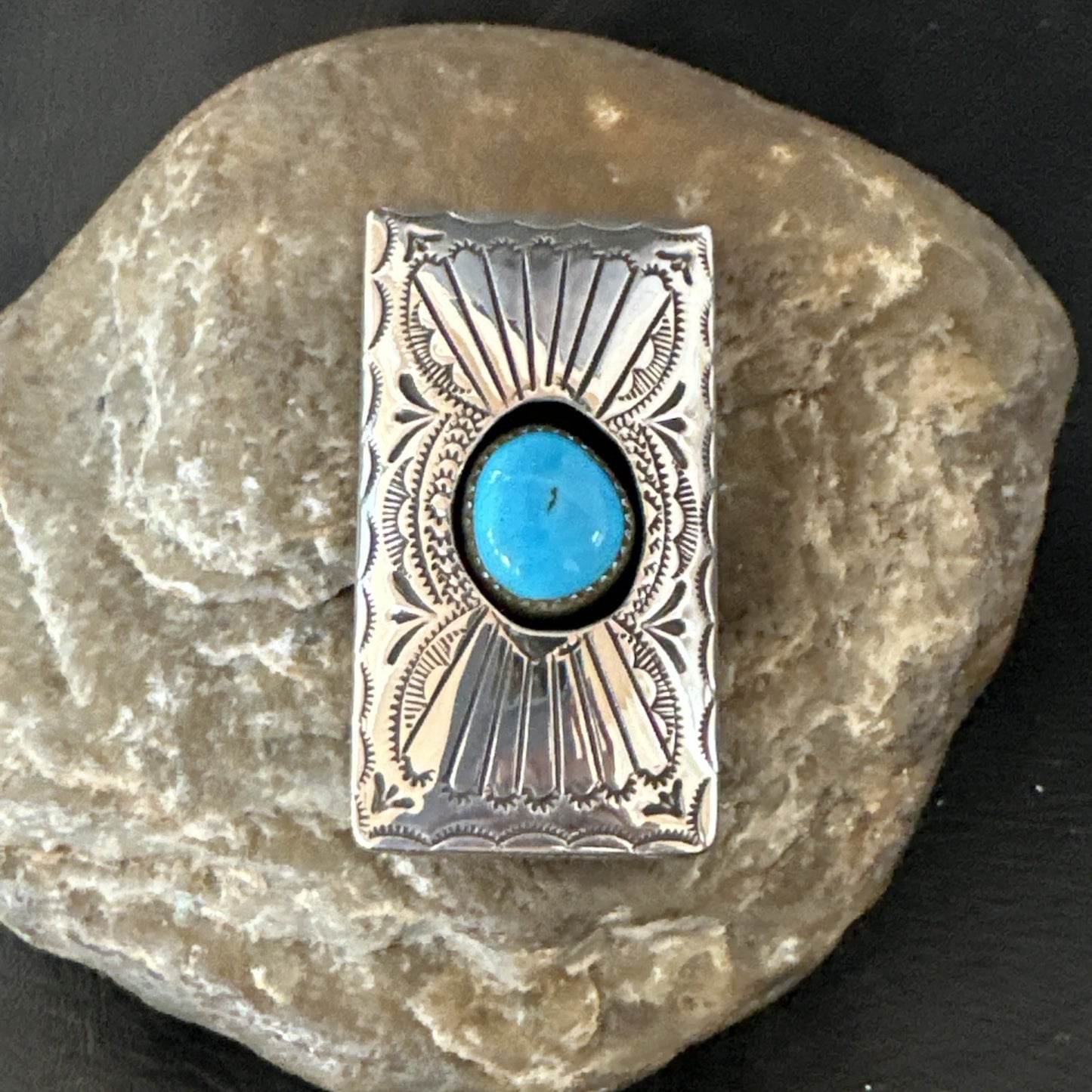 Mens Womens Blue Turquoise Navajo Stainless Stamped Silver Money Clip 19732