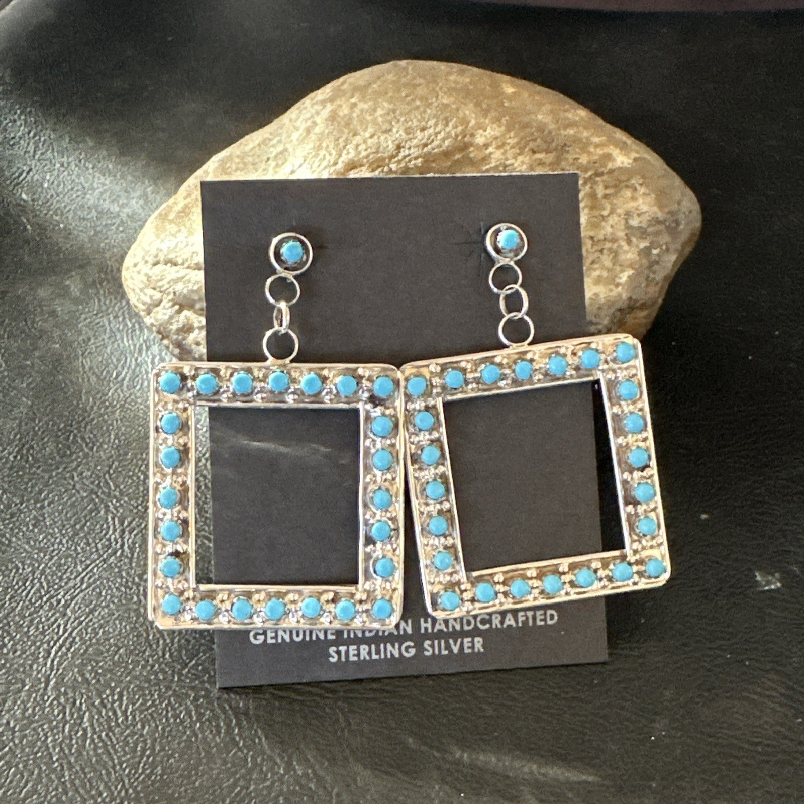 Zuni Petite Point Turquoise Cluster Earrings Sterling Silver Handmade 19771