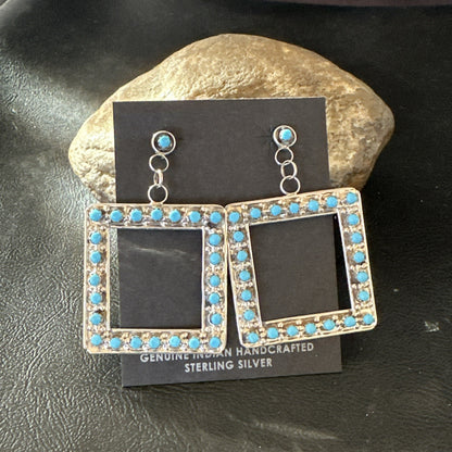 Zuni Petite Point Turquoise Cluster Earrings Sterling Silver Handmade 19771