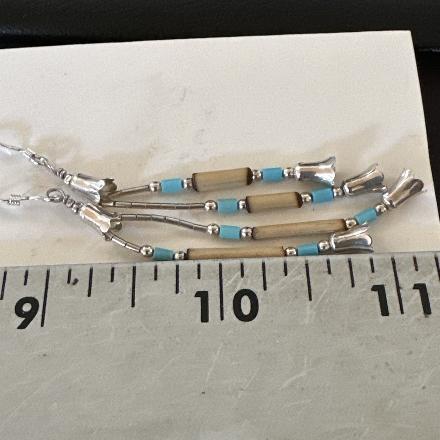Blue Turquoise Shell Heishi Liquid Sterling Silver Dangle Bead Earrings 17934