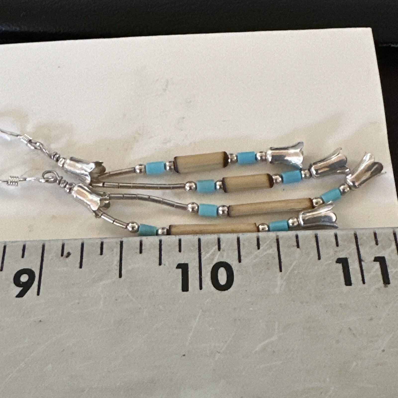 Blue Turquoise Shell Heishi Liquid Sterling Silver Dangle Bead Earrings 17934